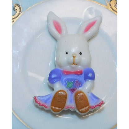 Vintage Nostalgic Easter Bunny Pin White And Purple Plastic
