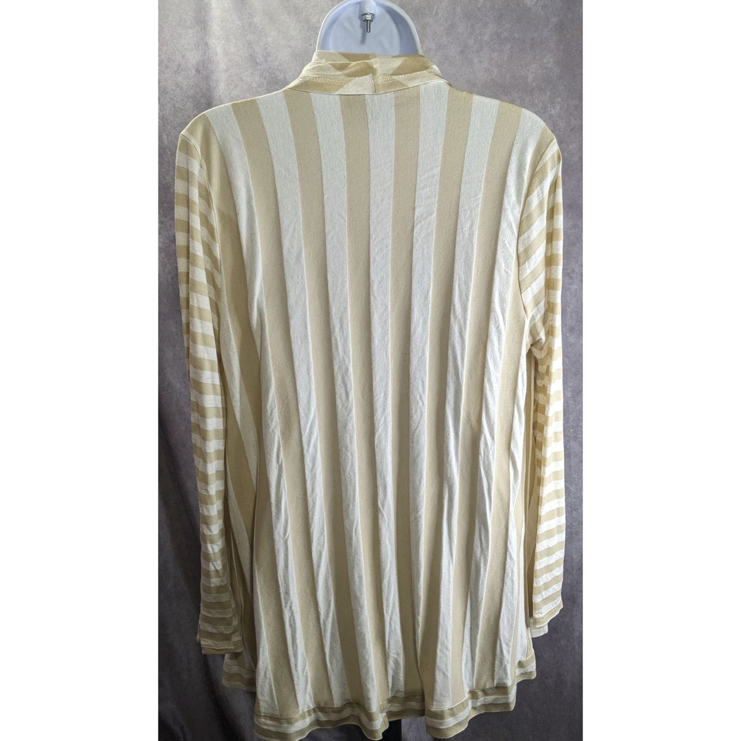 Preppy Fenn Wright Manson Beige & White Striped Open Front Lightweight Cardigan Size M Made In USA