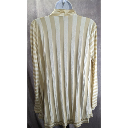 Preppy Fenn Wright Manson Beige & White Striped Open Front Lightweight Cardigan Size M Made In USA