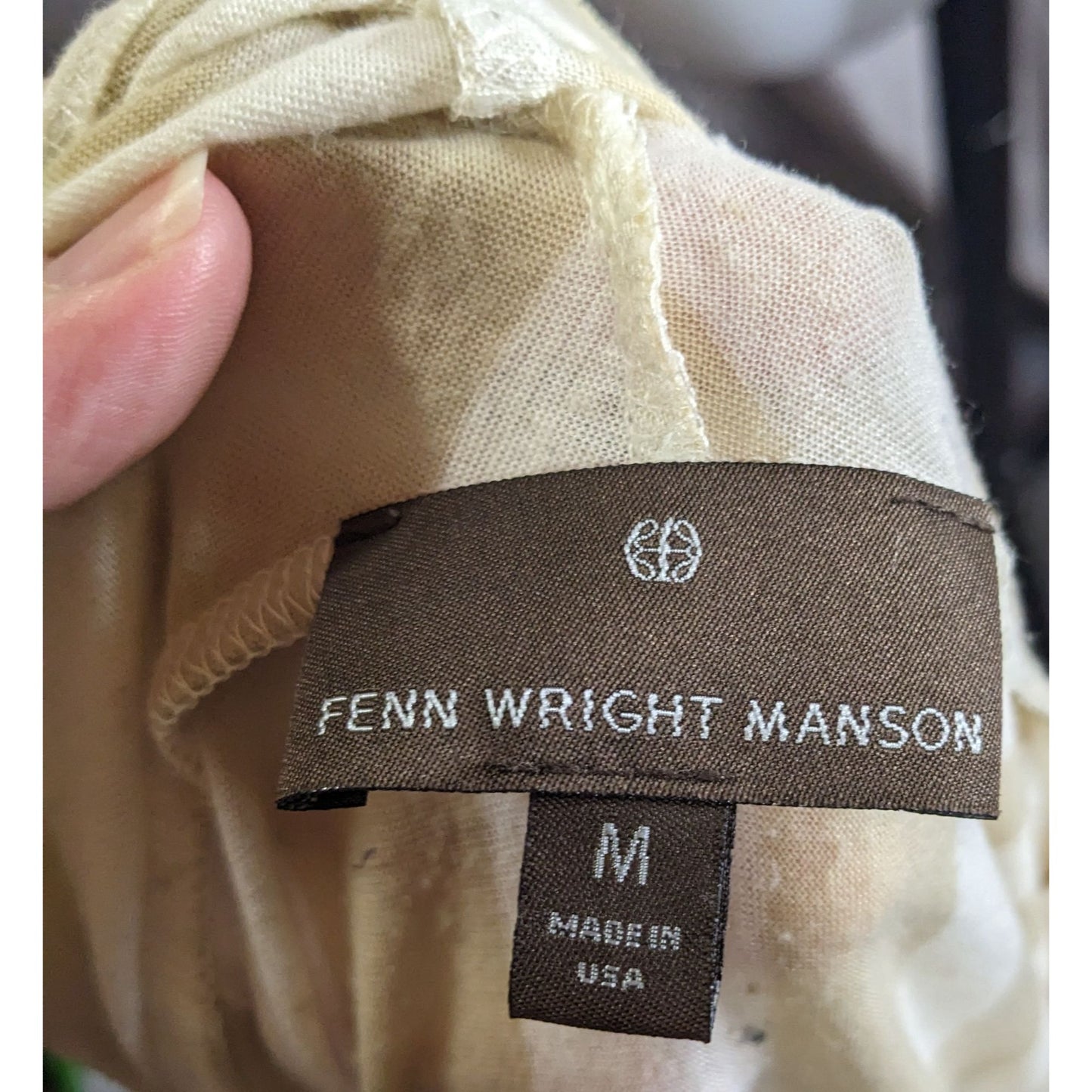 Preppy Fenn Wright Manson Beige & White Striped Open Front Lightweight Cardigan Size M Made In USA