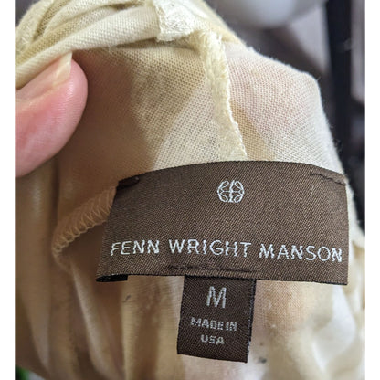 Preppy Fenn Wright Manson Beige & White Striped Open Front Lightweight Cardigan Size M Made In USA