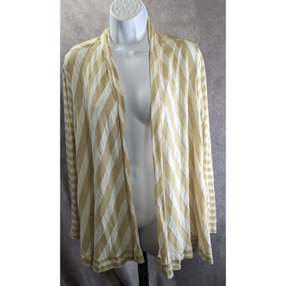 Preppy Fenn Wright Manson Beige & White Striped Open Front Lightweight Cardigan Size M Made In USA