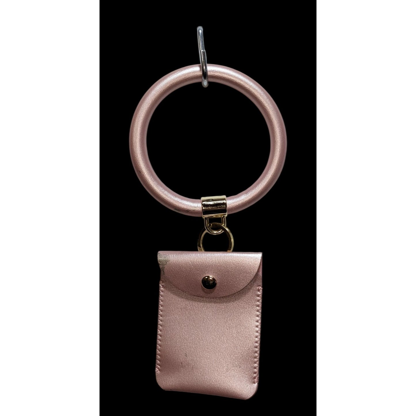 Metallic Pink Bracelet Keychain Wristlet with Snap Pouch Trendy Hands Free Key Ring
