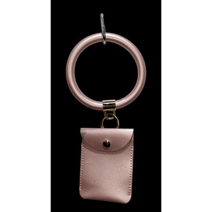 Metallic Pink Bracelet Keychain Wristlet with Snap Pouch Trendy Hands Free Key Ring
