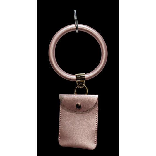Metallic Pink Bracelet Keychain Wristlet with Snap Pouch Trendy Hands Free Key Ring
