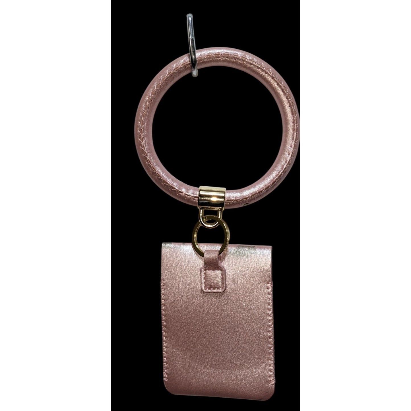 Metallic Pink Bracelet Keychain Wristlet with Snap Pouch Trendy Hands Free Key Ring
