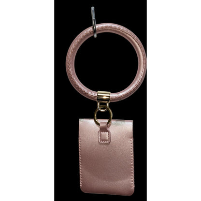 Metallic Pink Bracelet Keychain Wristlet with Snap Pouch Trendy Hands Free Key Ring