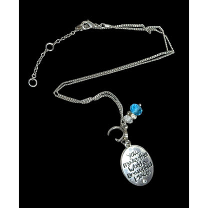 Inspirational Pendant Necklace Silver Tone With Letter C And Blue Gem Charms