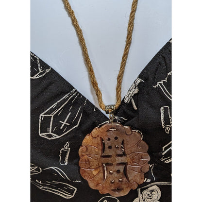 Hand Carved Stone Amulet Necklace Brown Tan Bohemian Fantasy Natural Stone Pendant