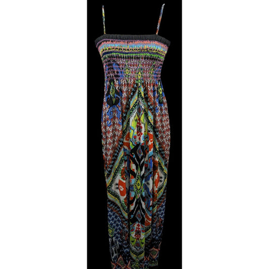 Rainbow Abstract Smocked Summer Maxi Dress by Isla Bonita