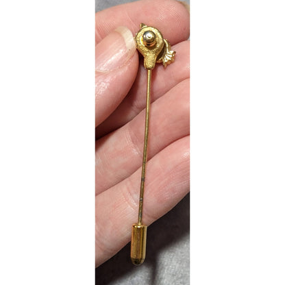 Vintage Owl Brown And Gold Enamel Stick Pin