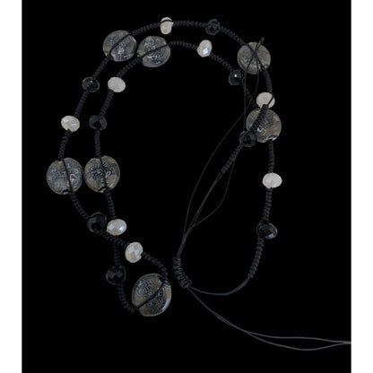 Boho Artisan Handmade Ceramic Glass Beaded Long Black Cord Necklace