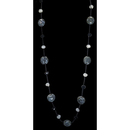 Boho Artisan Handmade Ceramic Glass Beaded Long Black Cord Necklace