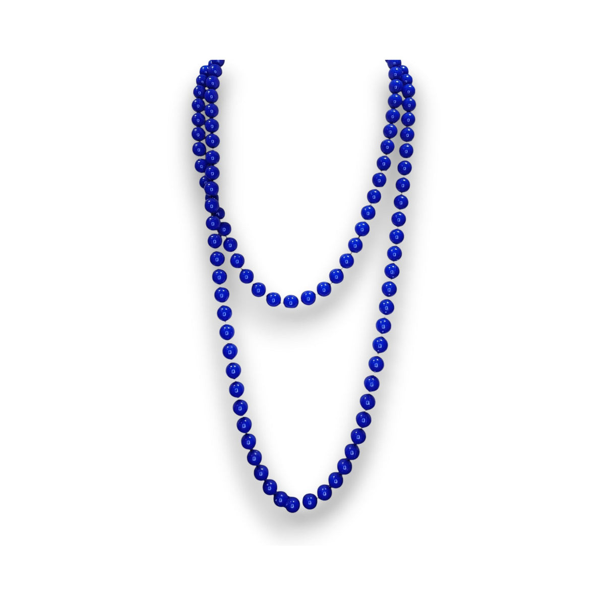 Retro Mod Plastic Cobalt Blue Beaded Necklace 52 Inch