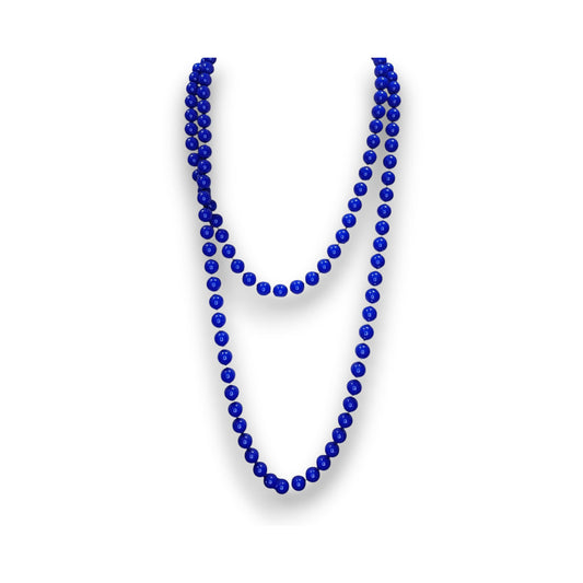 Retro Mod Plastic Cobalt Blue Beaded Necklace 52 Inch