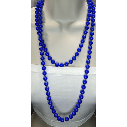 Retro Mod Plastic Cobalt Blue Beaded Necklace 52 Inch