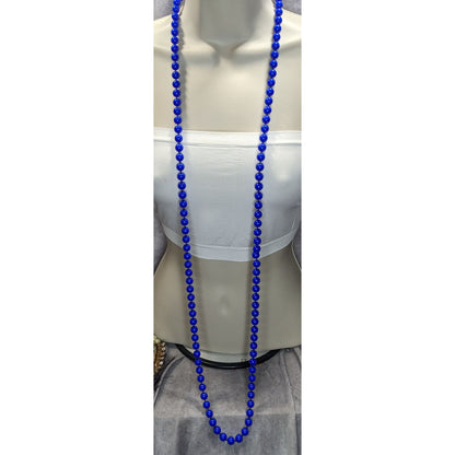 Retro Mod Plastic Cobalt Blue Beaded Necklace 52 Inch