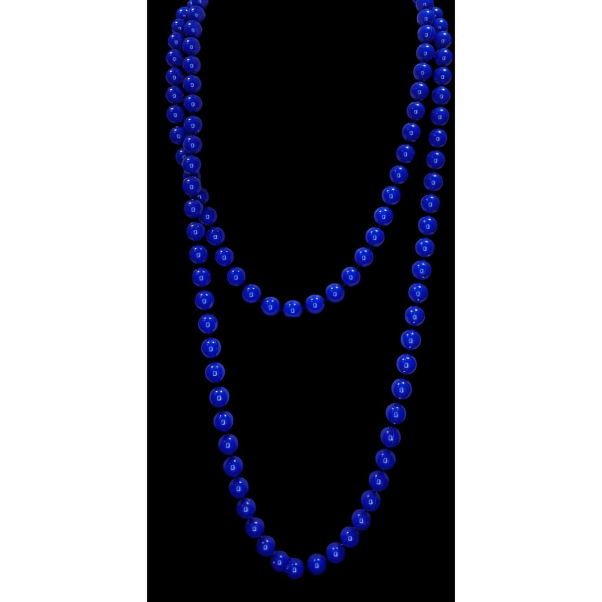 Retro Mod Plastic Cobalt Blue Beaded Necklace 52 Inch