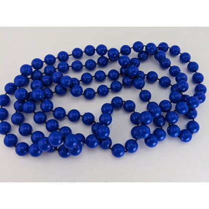 Retro Mod Plastic Cobalt Blue Beaded Necklace 52 Inch