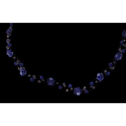 90s Style Blue Beaded Floral Necklace