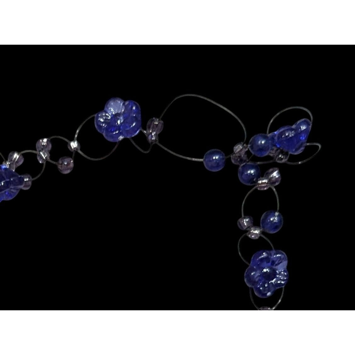 90s Style Blue Beaded Floral Necklace