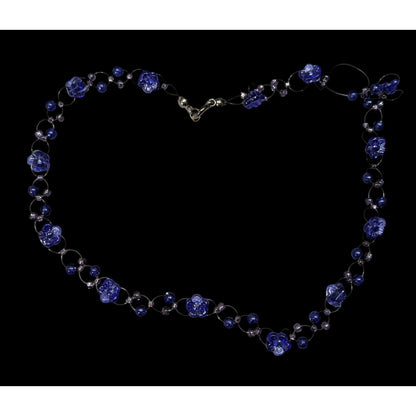 90s Style Blue Beaded Floral Necklace