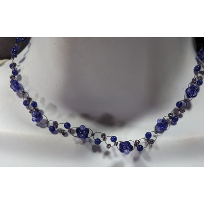 90s Style Blue Beaded Floral Necklace