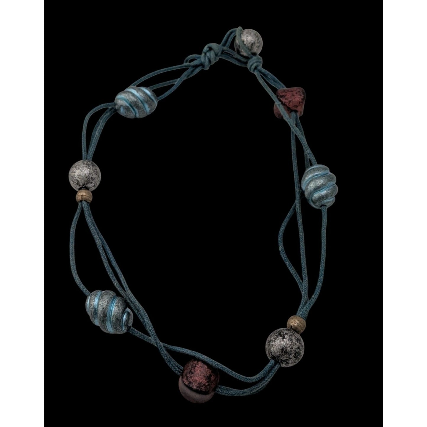 Festival Bohemian Beaded Choker With Multicolor Beads On Blue Cord