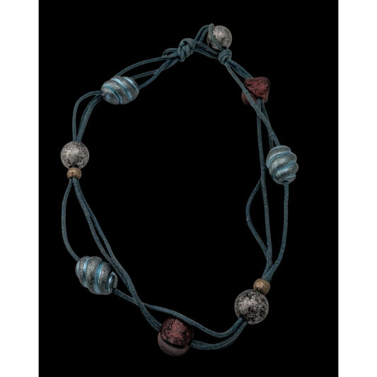 Festival Bohemian Beaded Choker With Multicolor Beads On Blue Cord