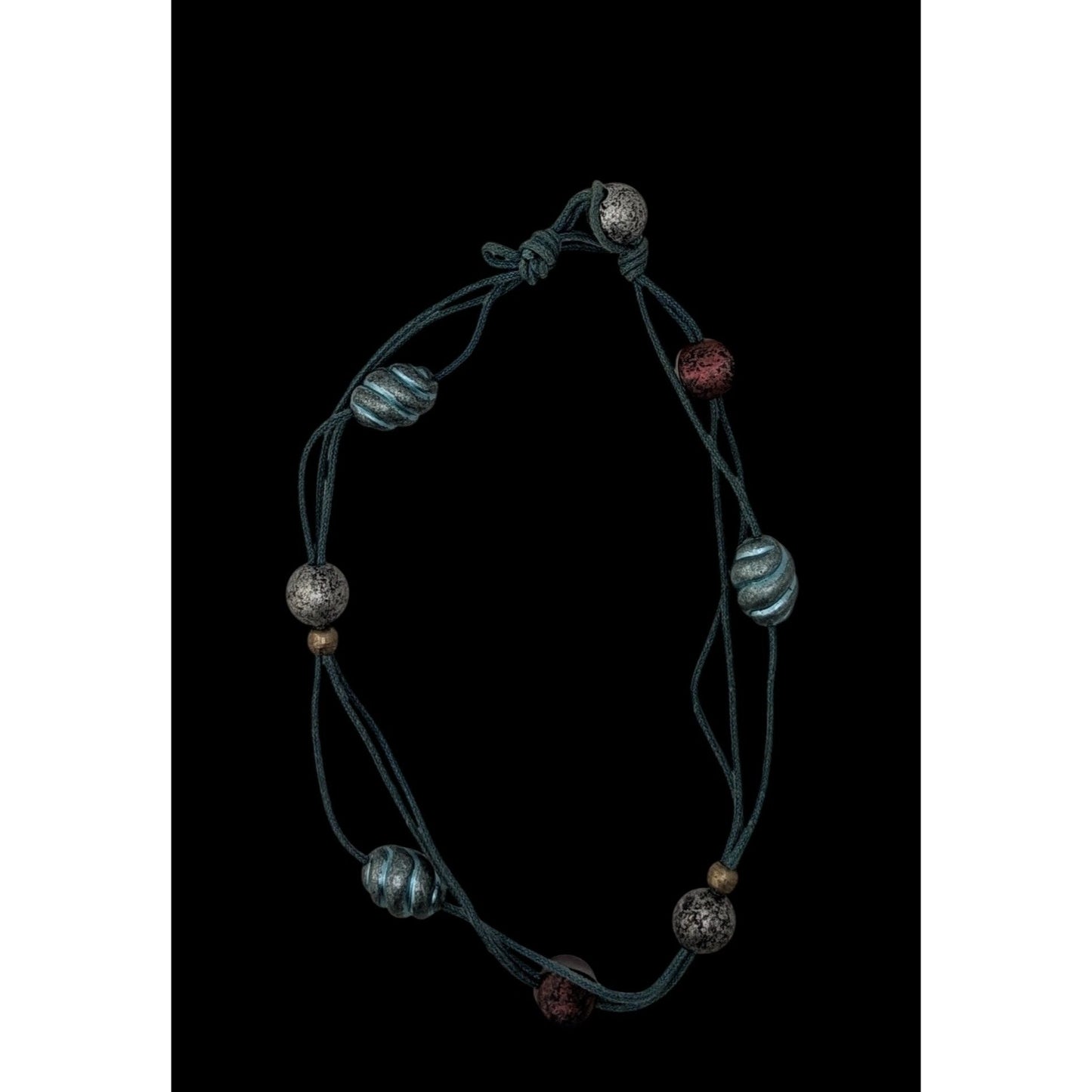 Festival Bohemian Beaded Choker With Multicolor Beads On Blue Cord