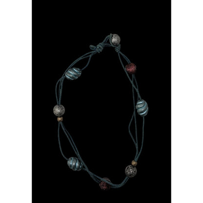 Festival Bohemian Beaded Choker With Multicolor Beads On Blue Cord