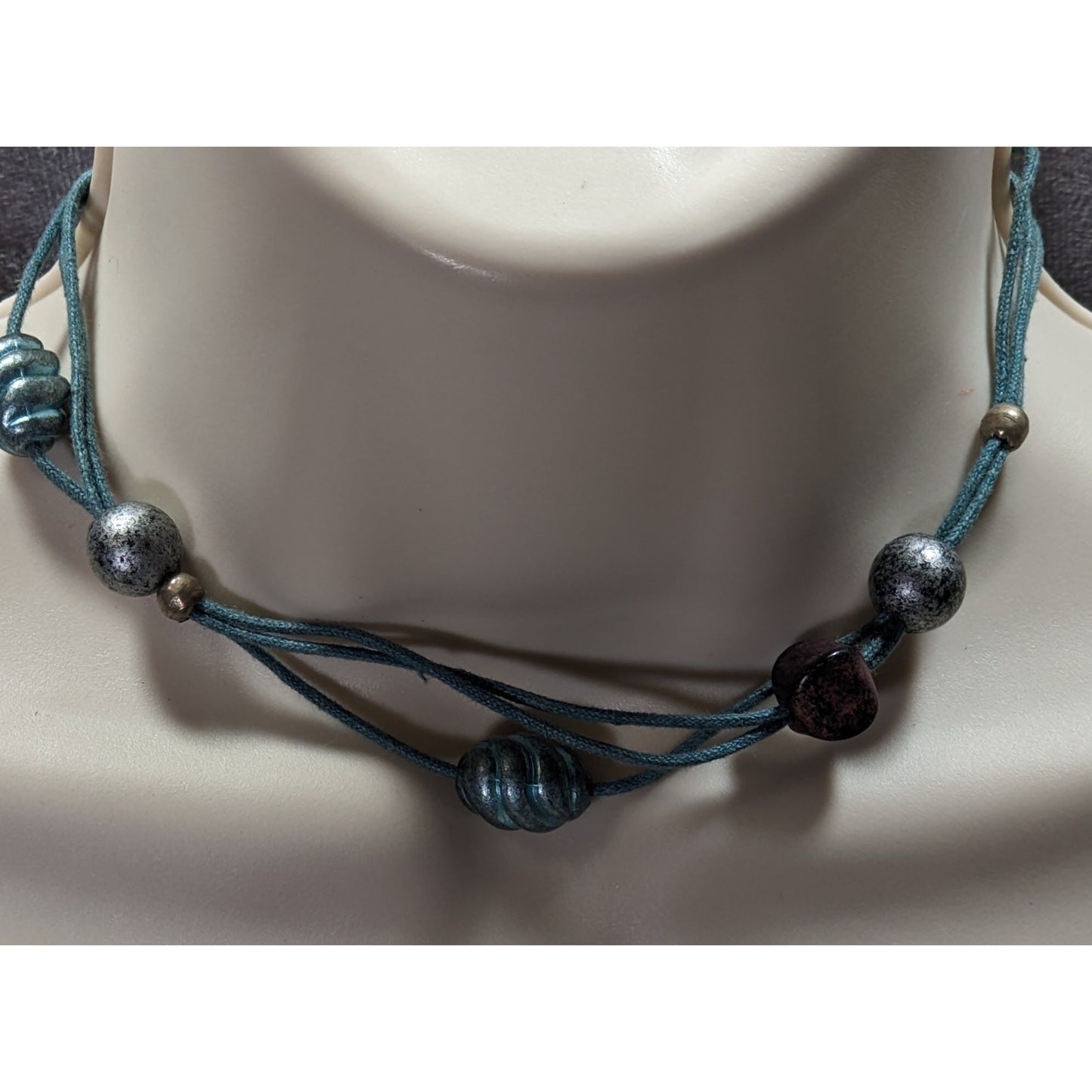 Festival Bohemian Beaded Choker With Multicolor Beads On Blue Cord