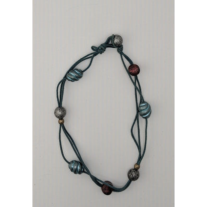 Festival Bohemian Beaded Choker With Multicolor Beads On Blue Cord