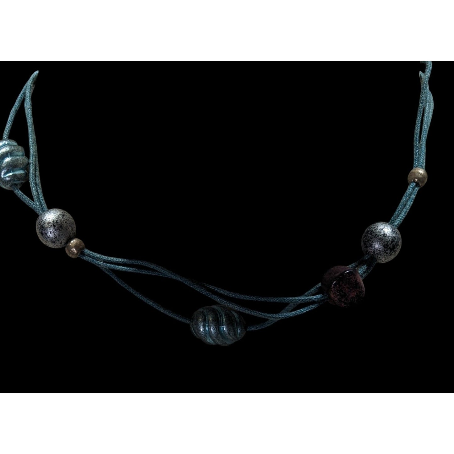 Festival Bohemian Beaded Choker With Multicolor Beads On Blue Cord