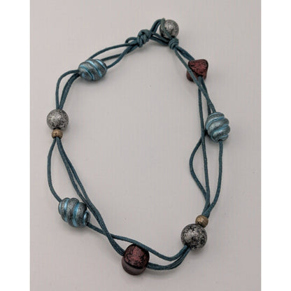 Festival Bohemian Beaded Choker With Multicolor Beads On Blue Cord
