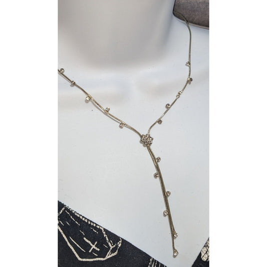 Floral Rhinestone Lariat Necklace Silver Snake Chain Bridal Jewelry