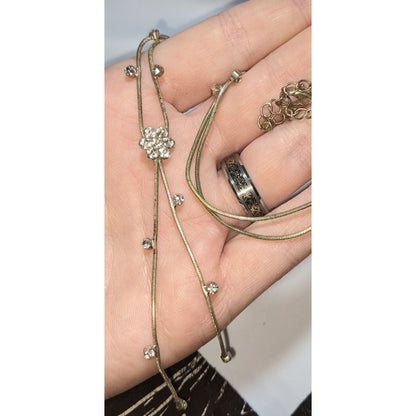 Floral Rhinestone Lariat Necklace Silver Snake Chain Bridal Jewelry