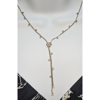 Floral Rhinestone Lariat Necklace Silver Snake Chain Bridal Jewelry