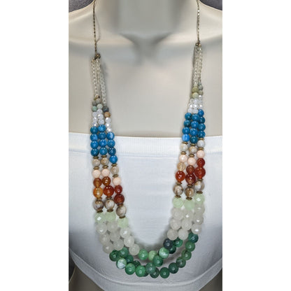 Boho Coastal Loft Multistrand Semi-Precious Stone Beaded Statement Necklace Rainbow