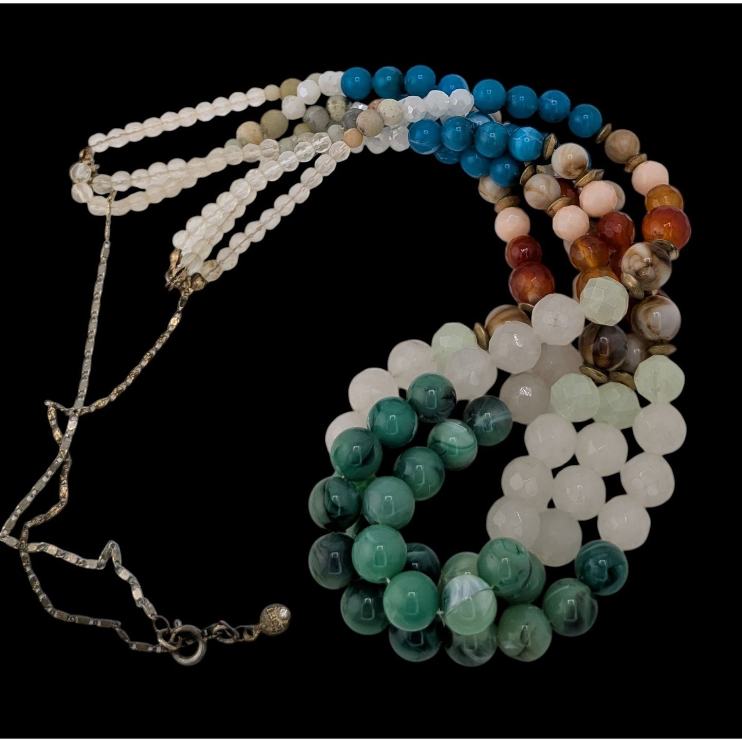 Boho Coastal Loft Multistrand Semi-Precious Stone Beaded Statement Necklace Rainbow
