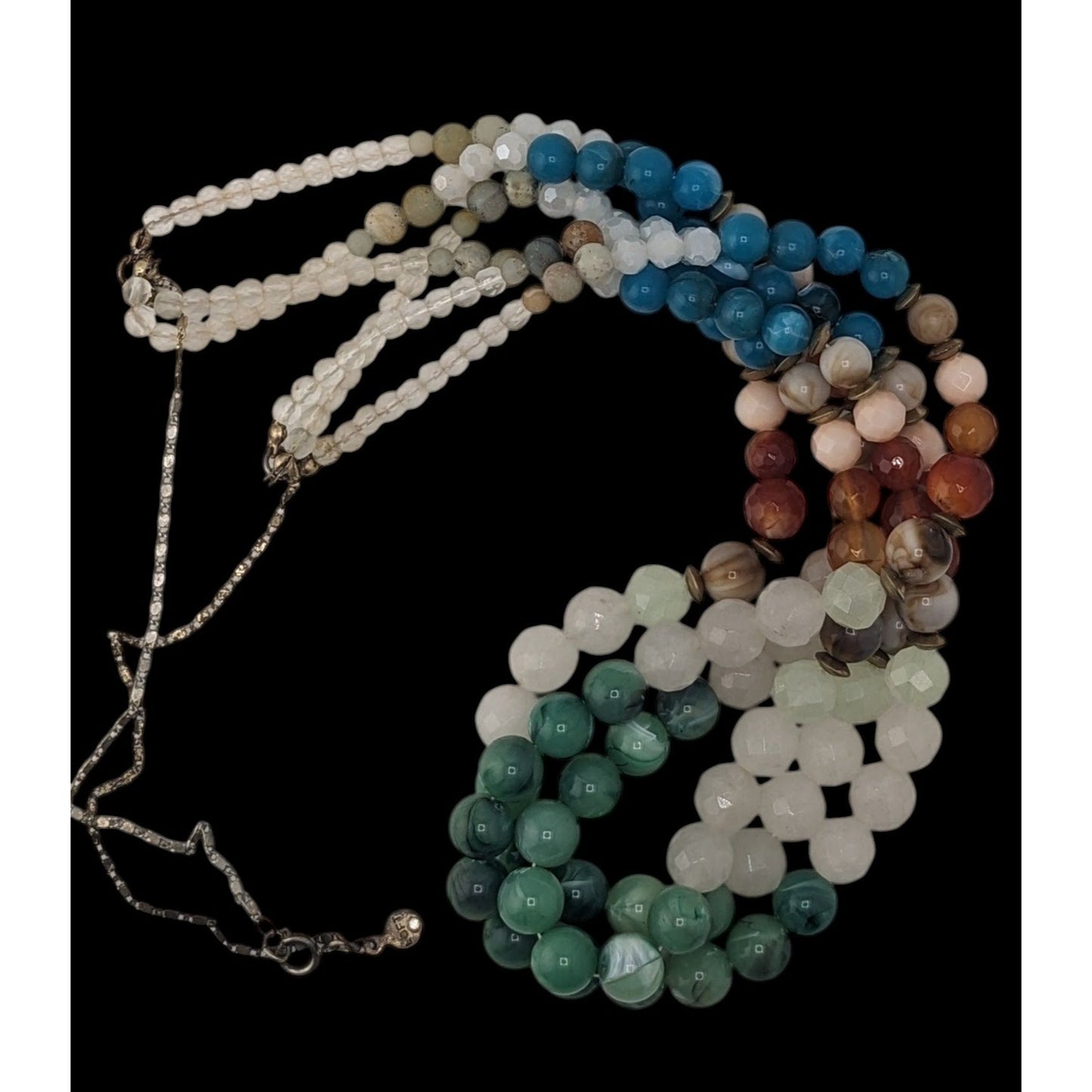 Boho Coastal Loft Multistrand Semi-Precious Stone Beaded Statement Necklace Rainbow