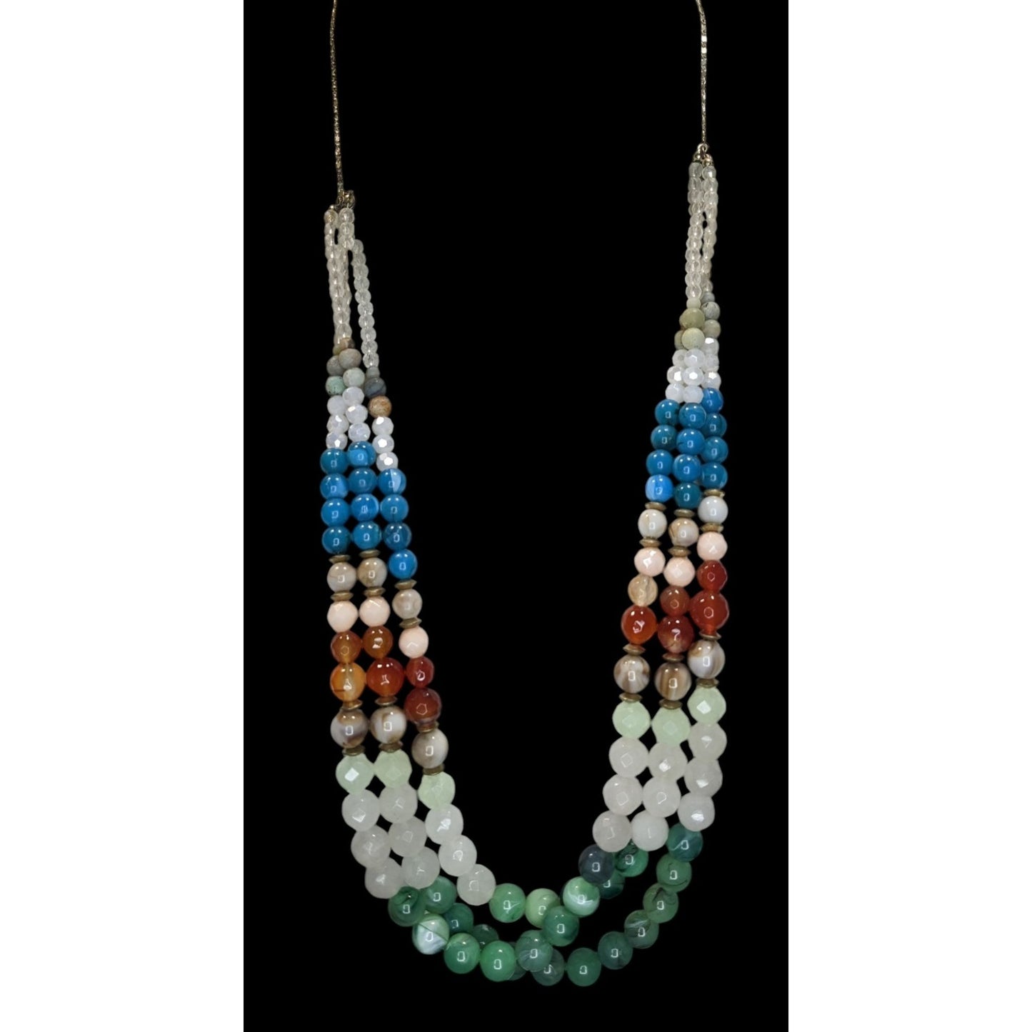 Boho Coastal Loft Multistrand Semi-Precious Stone Beaded Statement Necklace Rainbow