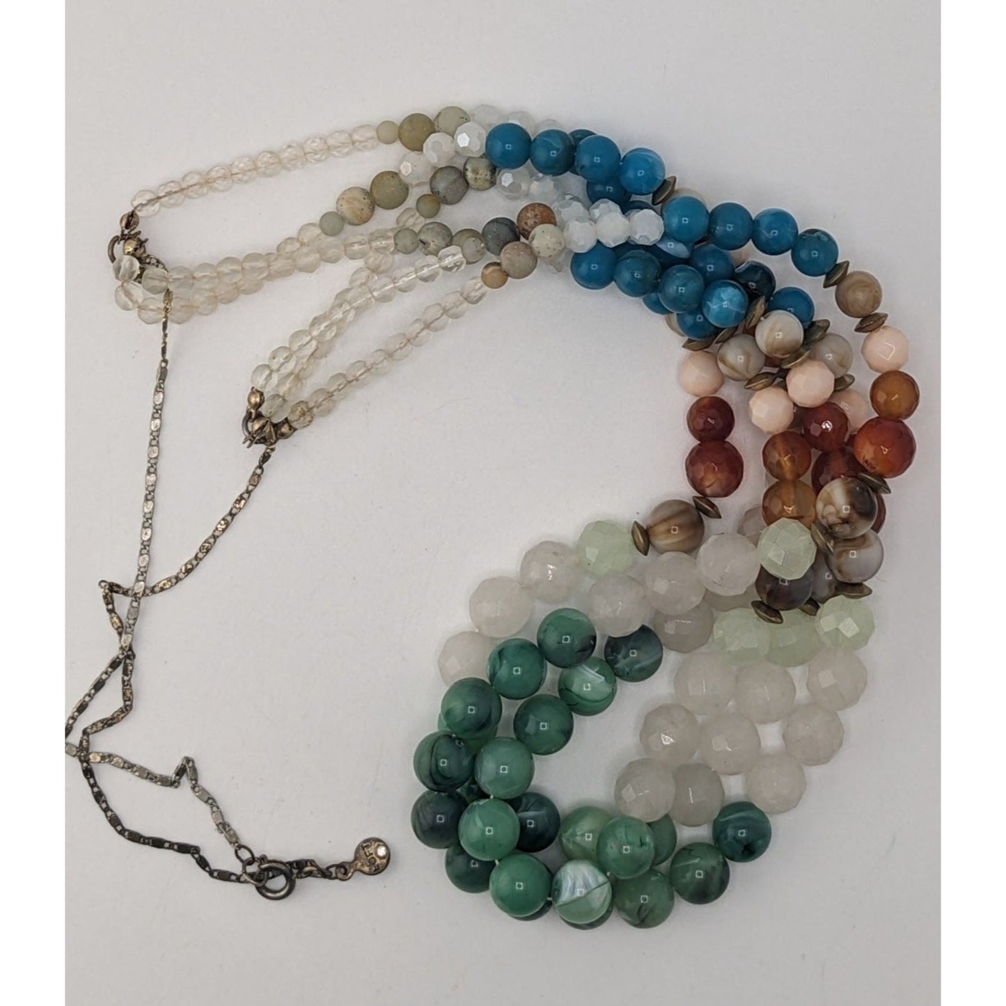 Boho Coastal Loft Multistrand Semi-Precious Stone Beaded Statement Necklace Rainbow