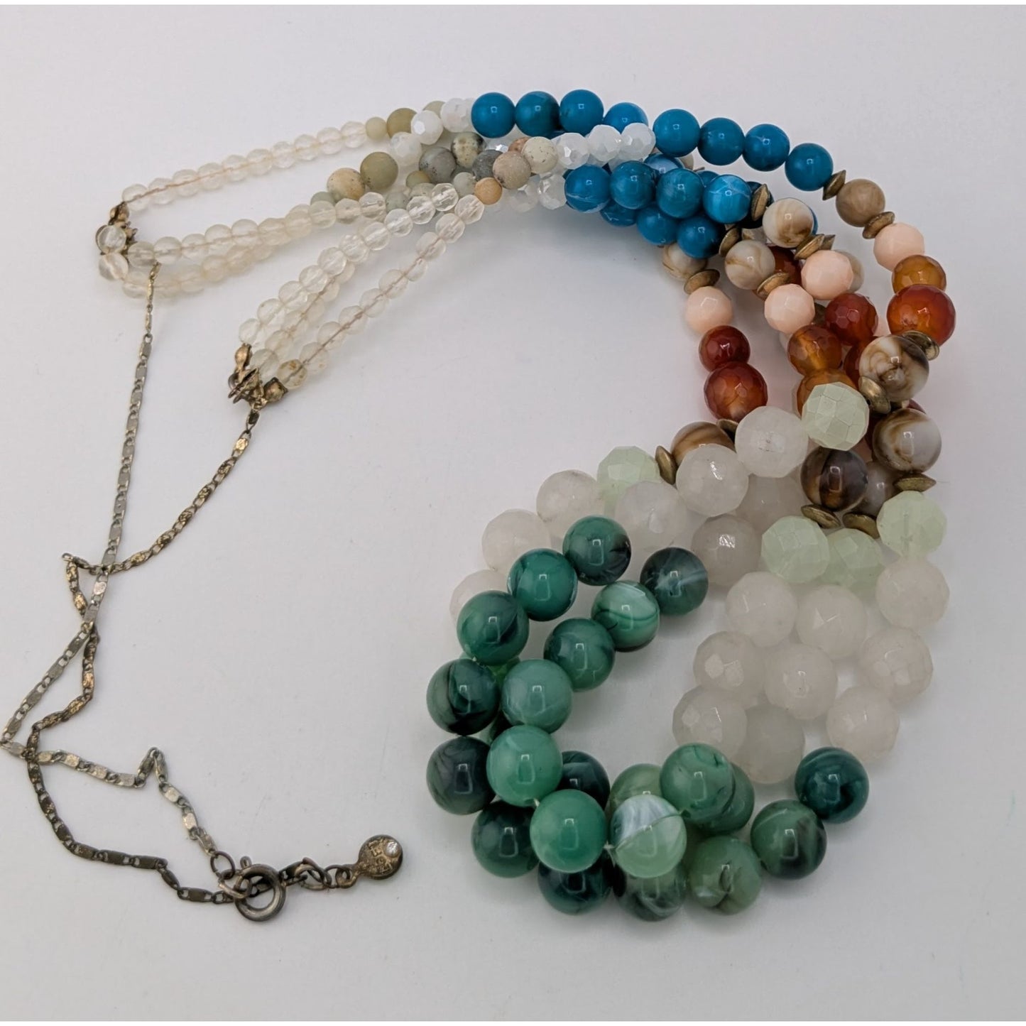 Boho Coastal Loft Multistrand Semi-Precious Stone Beaded Statement Necklace Rainbow