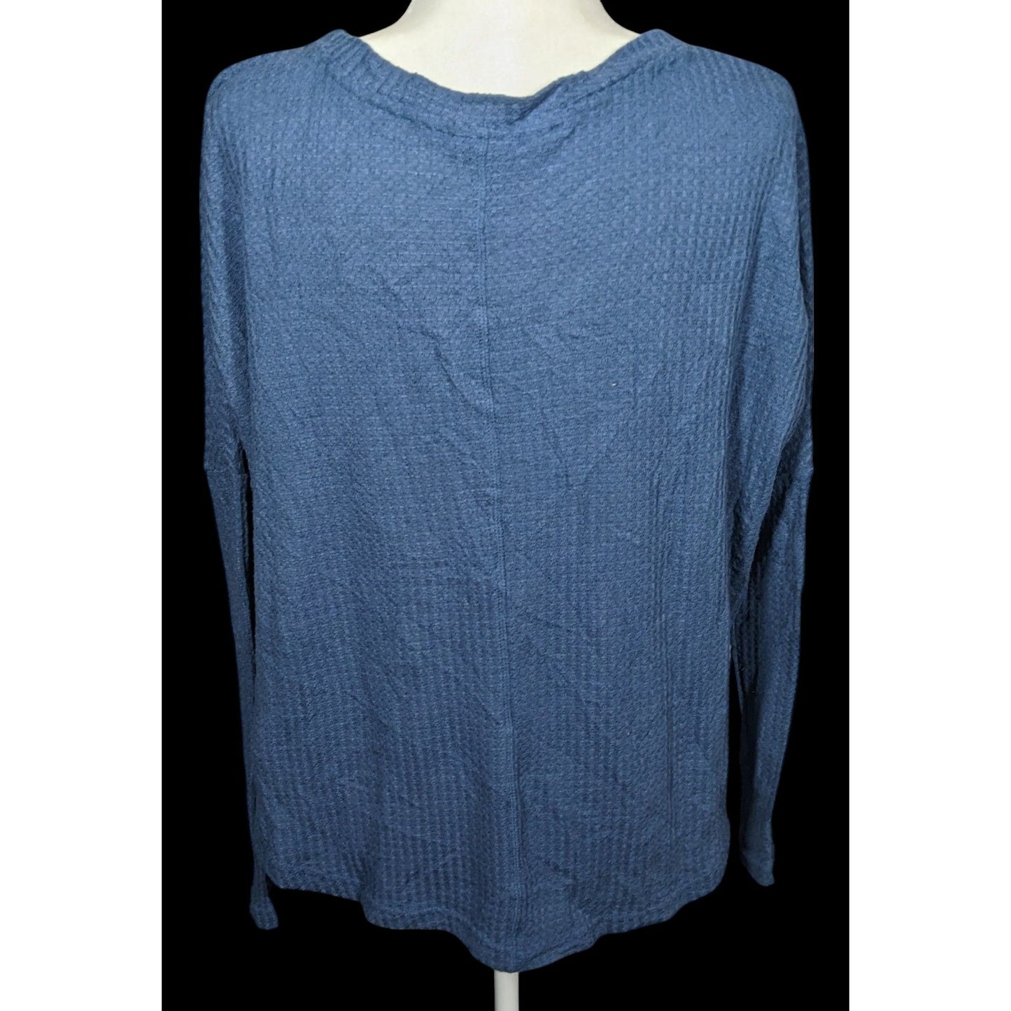 ANA Blue Button Down V Neck Thermal Long Sleeve Top