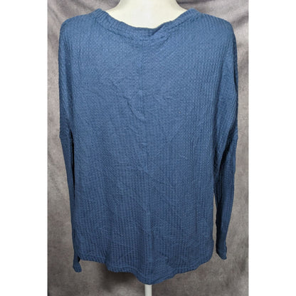 ANA Blue Button Down V Neck Thermal Long Sleeve Top