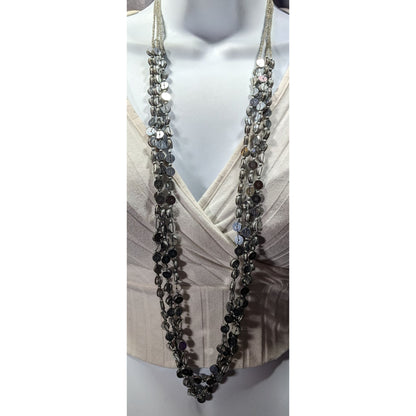 NY & Co. Sequin And Glass Beaded Silver Tone Multilayer Necklace