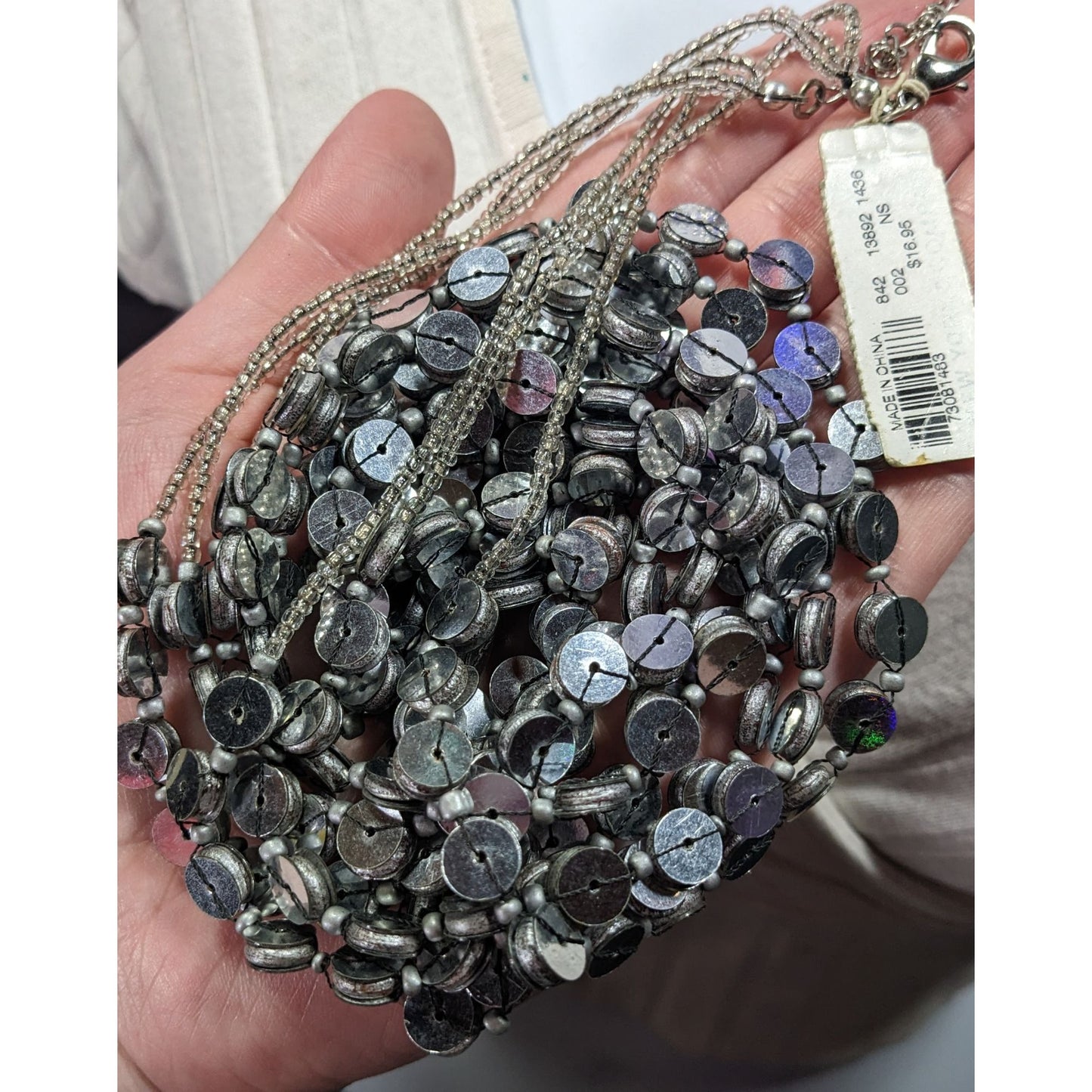 NY & Co. Sequin And Glass Beaded Silver Tone Multilayer Necklace