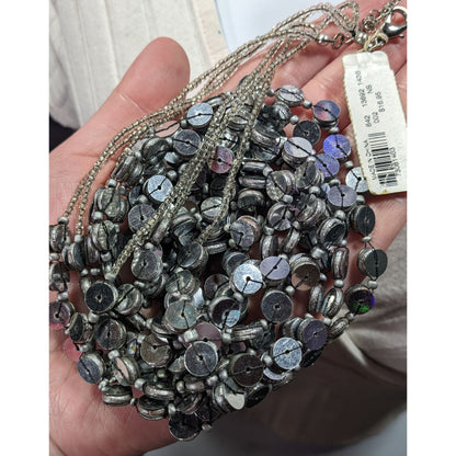 NY & Co. Sequin And Glass Beaded Silver Tone Multilayer Necklace