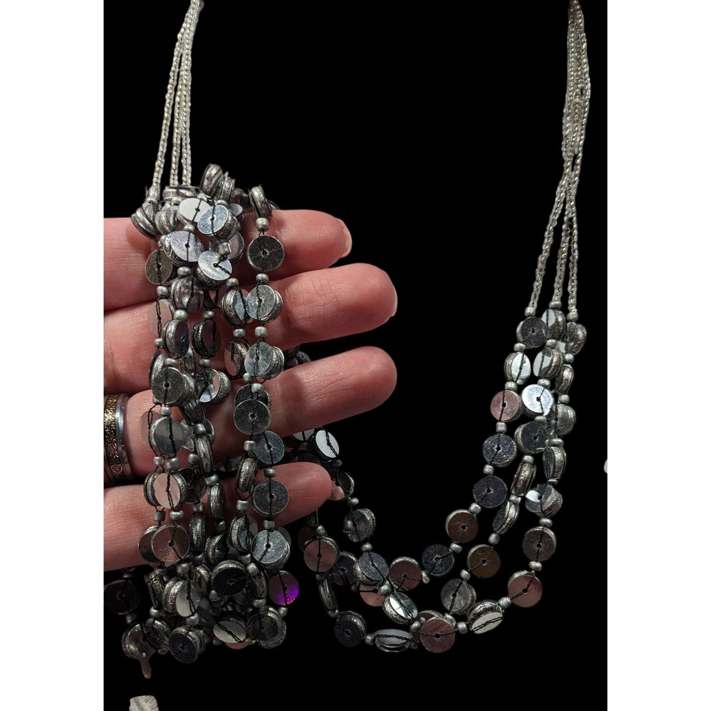 NY & Co. Sequin And Glass Beaded Silver Tone Multilayer Necklace